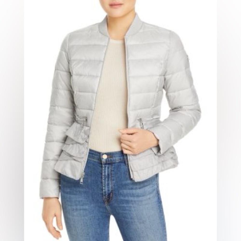 T Tahari Light Gray Quilted Jacket